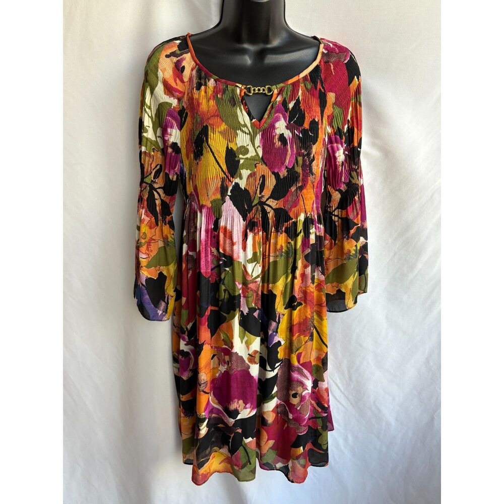 Spense Floral Dress Size 4 Multicolor Feminine Bell Sleeve Retro Funky